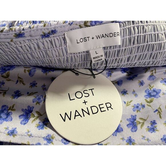 Lost & Wander Violetta Sweetheart Neck Balloon Sleeve Smocked Floral Top Lg NEW - Picture 7 of 9